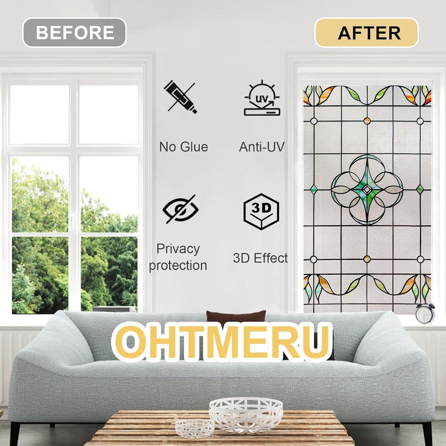 3D Stained Glass Window Privacy Film, Heat Control UV Blocking Static Cling Decorative Window Film for Bathroom,Front Door,Home Non Adhesive,35.4 x 78.7 inches Verdant Whispers