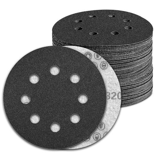 100 Pcs 5 inch Wet Dry Sanding Discs Grit 320 Hook and Loop 8 Hole Silicon Carbide Orbital Sander Sandpaper