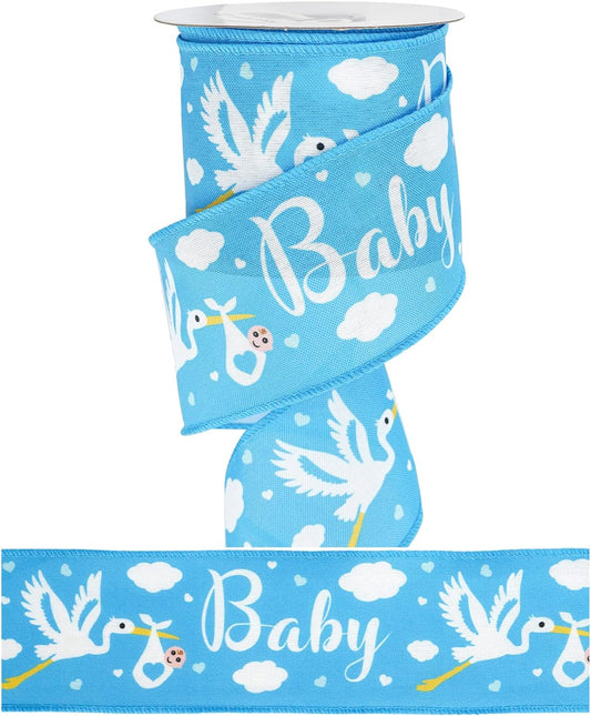 MEEDEE Baby Boy 2.5 Inch Burlap Wired Ribbon for Baby Shower, Diaper Cake, Welcome Home Favors, Gift Box, Table Decor - Blue (10 Yards)
