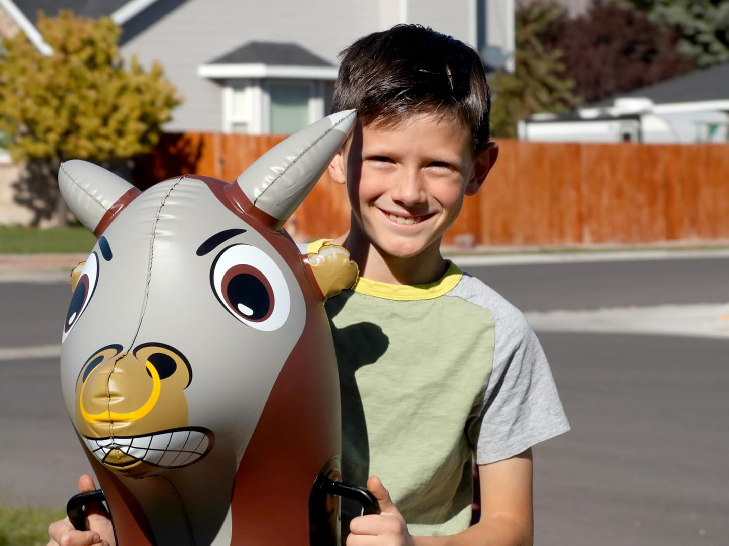 Hearthsong Hop N Go Inflatable Bull Riding Bouncy Hopping Toys for Kids Ages 5+ - Ride On Bouncer Animal Hopper Jumping Toys for Outdoor Games (2 Pack)