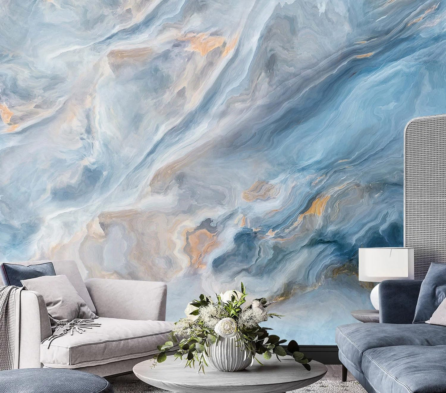 AFZEVEB-Abstract Blue Marble Wallpaper Wall murals for Bedroom 159"x107"(Not Peel and Stick)