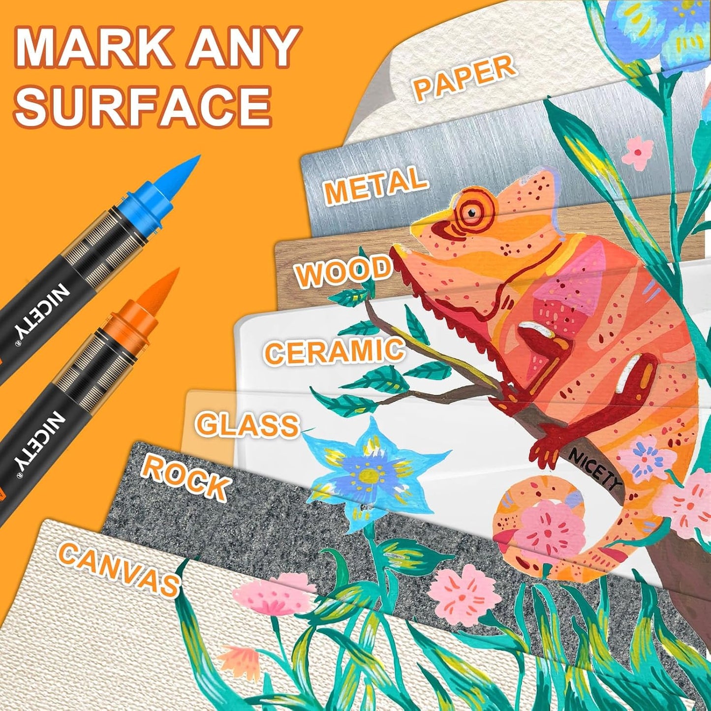 NICETY 180 Acrylic Paint Markers, Acrylic Paint Pens Brush Tip for Rock Painting, Wood, Glass, Stone, Canvas, Ceramic, Fabric - Acrylic Markers DIY Craft & Art Supplies for Adults, Artists