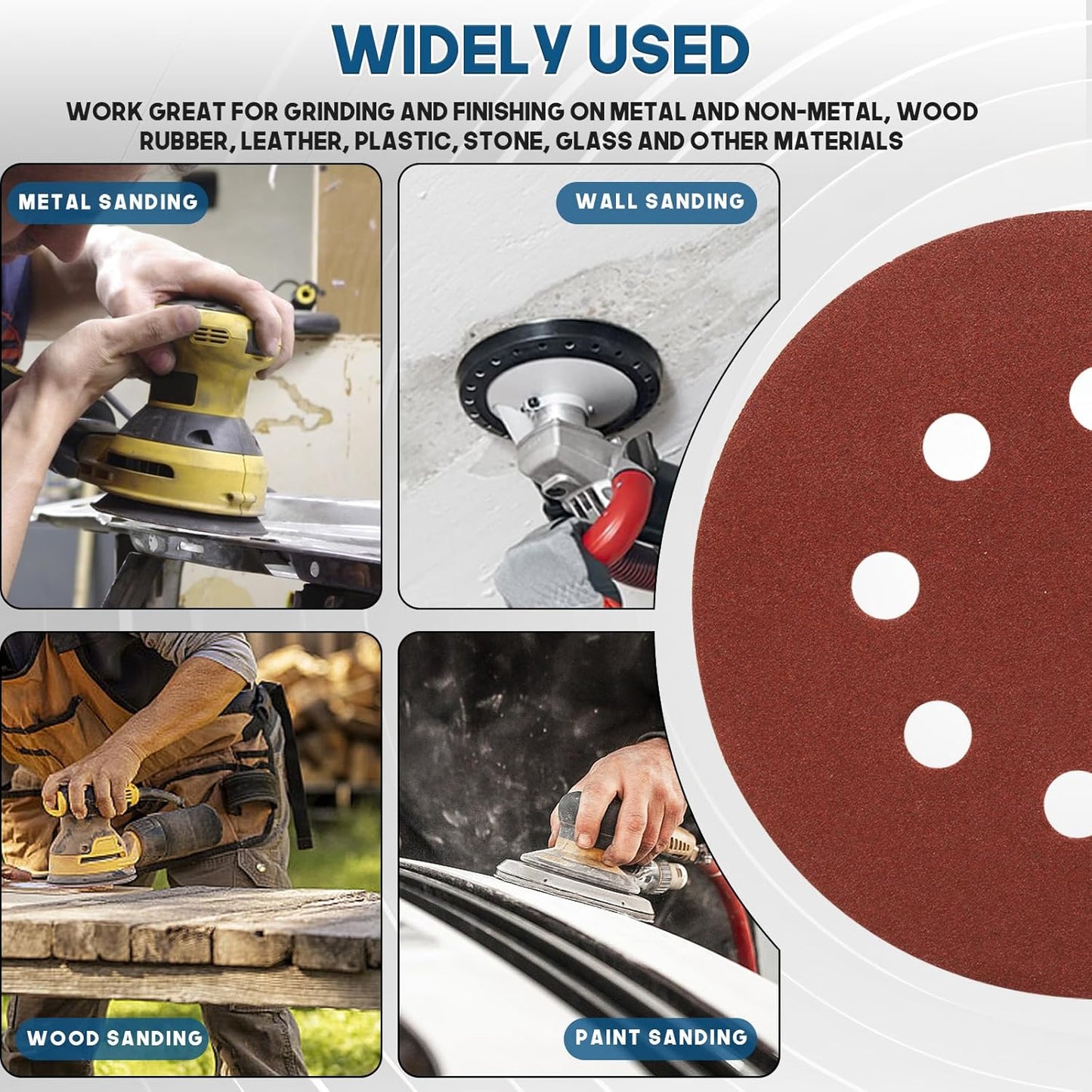 5 Inch 8 Hole Sanding Discs, 150 PCS 150 Grit Hook and Loop Sandpaper, Round Aluminum Oxide Sand Paper Discs for Random Orbital Sander