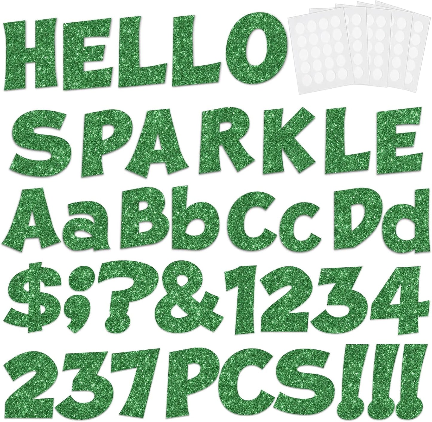 237 Pcs Glitter Bulletin Board Letters, Numbers and Punctuation, Poster Board Letters Alphabet Cut Out Cardboard Letters Accessories for Classroom Display Decorating Supplies 4inch (Green)