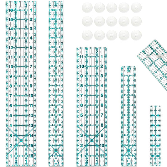 Quilting Rulers, Sewing Ruler, Acrylic Ruler for Sewing and Quilting,Cutting Ruler with Non-Slip Rings (3"x17",1.5"x17",3"x12",1.5"x10",1"x6") (Blue)
