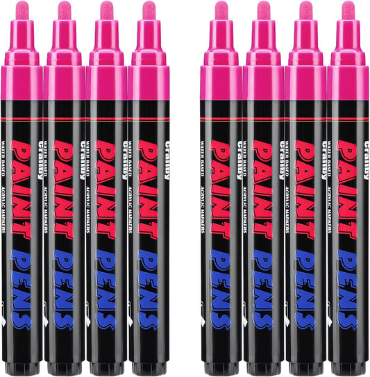 Pink Paint Pens Paint Markers - 8 Pack Permanent Quick Dry Waterproof Marker Pens for Rocks Wood Fabric Plastic Canvas Glass Mugs Metal Tire Stone