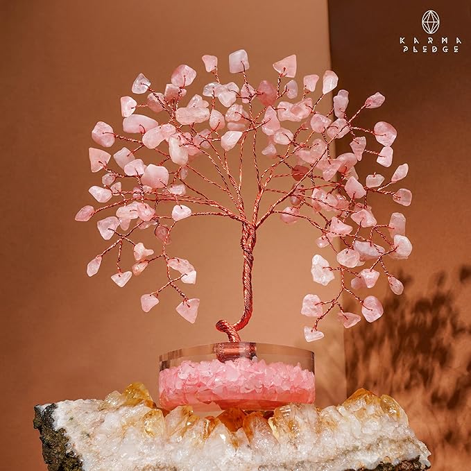 Rose Quartz Crystal Tree Gifts for Women, Handmade Chakra Healing Crystals Tree of Life for Positive Energy, Money, Good Luck, Home and Office Decor, Thoughtful Birthday Gifts for Mom