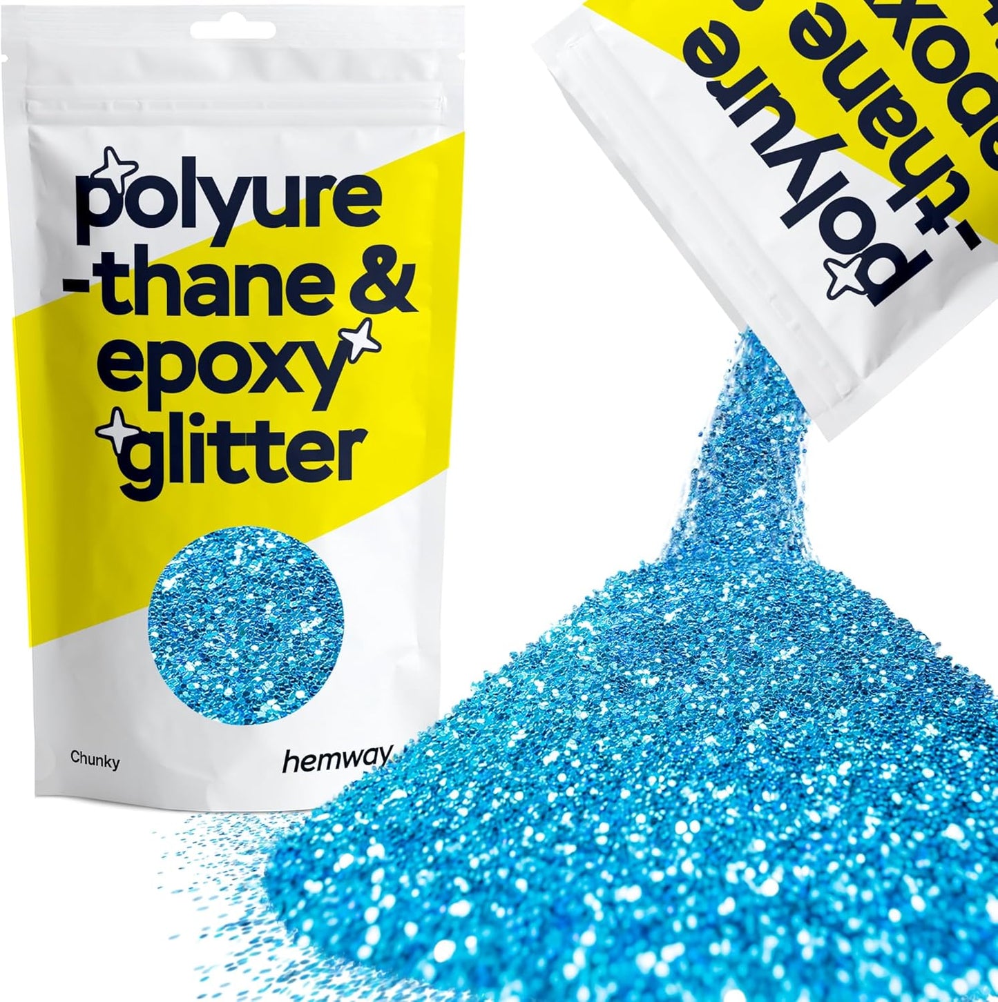 Hemway Polyurethane & Epoxy Resin Glitter 100g / 3.5oz Metallic Crystal Flake Additive for Flooring Jewelry Tumblers Glass Pigment - Chunky (1/40" 0.025" 0.6mm) - Ocean Blue