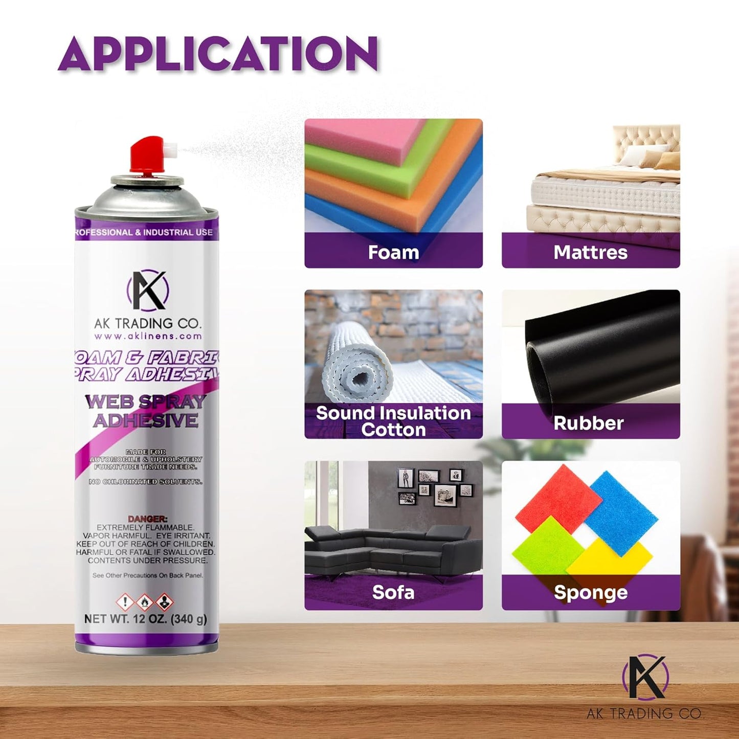 AK TRADING CO. Professional Quality General Multipurpose Spray Adhesive, 12-Ounce for Acoustic Panels & Craft Upholstery Foam Adhesive & Fabric Glue