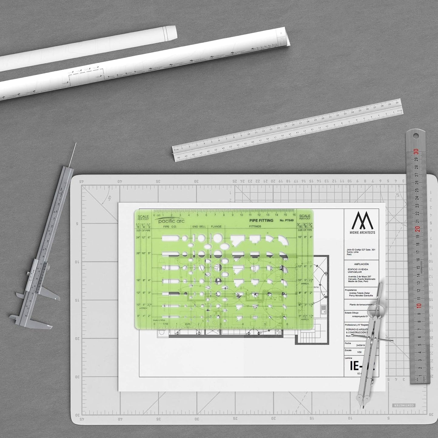 Pacific Arc Pipe Fitting Template Guide, with Pipe O.D., End Bell, Flange, and Fittings