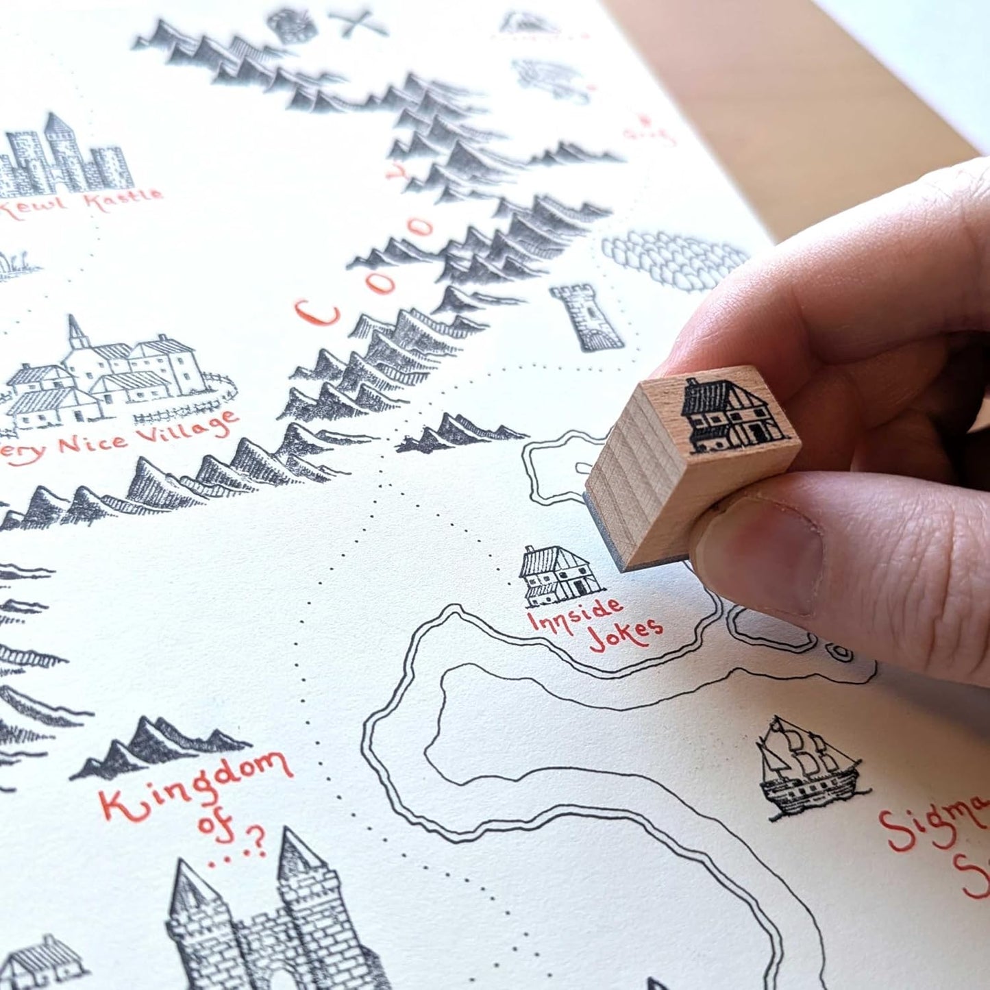 Lord Of Maps Fantasy Map-Making Stamp Kit – 16-Piece Rubber Stamp Set for TTRPG, World Building, Battle Maps, Jounaling, Arts & Crafts - Mountains, Hills, Volcano, Lake, Compass Rose