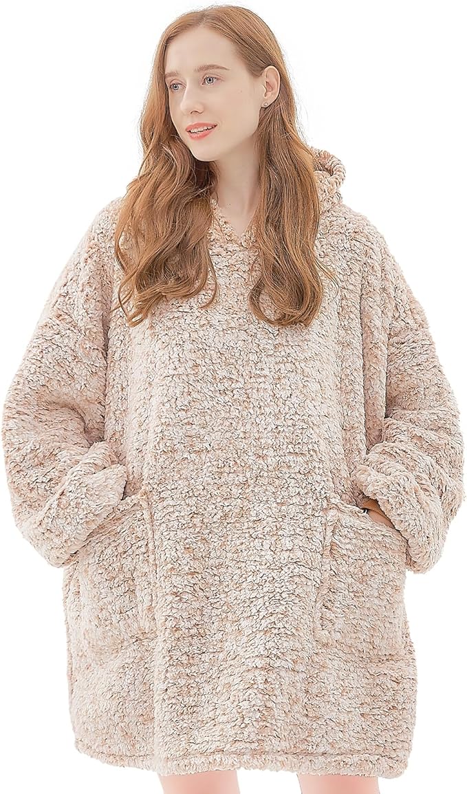 yescool Wearable Blanket Hoodie, Flannel Sherpa Fleece Blanket Sweatshirt for Adults Women Men,One Size Fits All