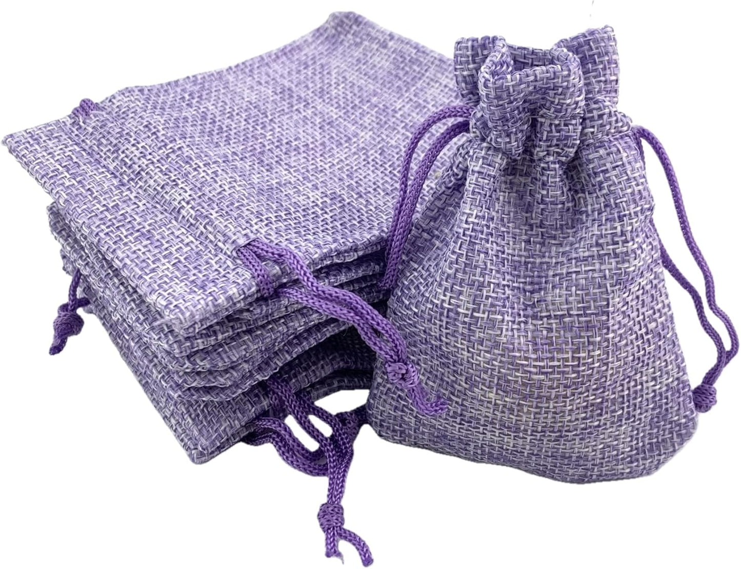 Palmhomee Pack Of 25 Burlap Gift Bags with Drawstring Linen Jewelry Pouches Wedding Hessian Jute Bags for Birthday and Treat Pouches Party Wedding Favors Gift (3.6x4.8 Inch, Lavender)