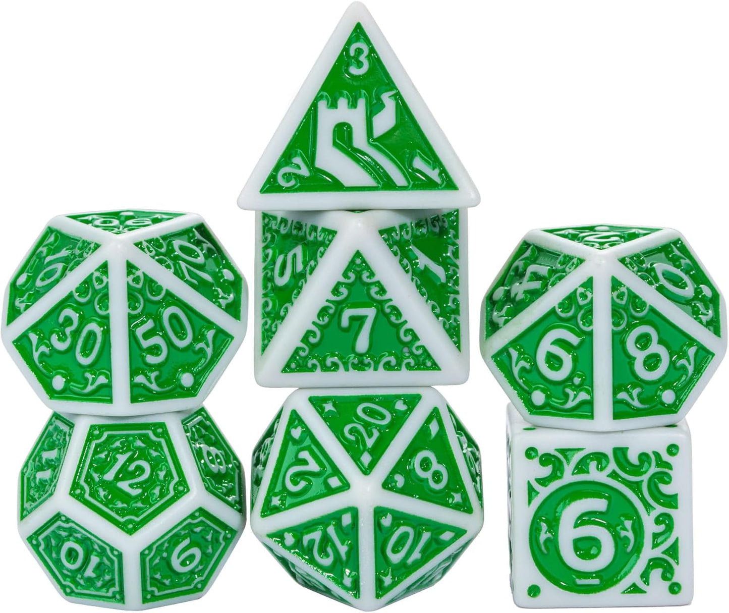 7-Die DND Dice Set New Pattern Polyhedral Dice Set with Leather Bag D&D Die for RPG Table Games(Gray Green)