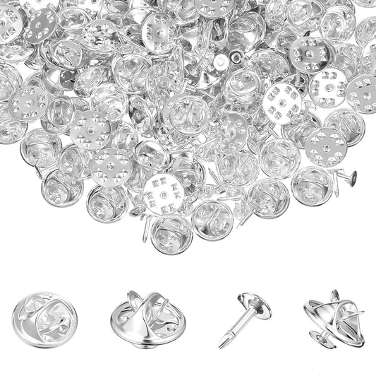 150 Sets Pin Backs Replacement Lapel Butterfly Clutch Pin Silver Butterfly Tie Tacks Metal Enamel Backing Replacement Jewelry Pins Backings Clasp Pins Keepers for Brooch for Craft Jewelry Making