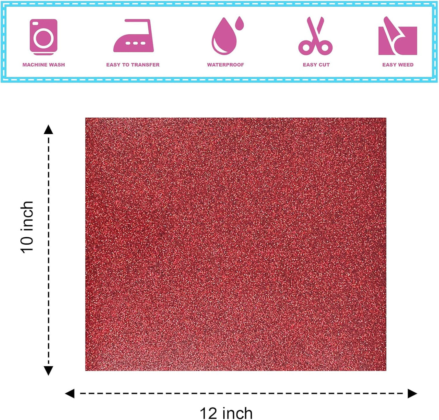 Glitter Heat Transfer Vinyl Multicolored 12"x10"-12PCS Glitter Iron on Vinyl for T Shirts Easy to Cut and Weed Compatible with All Cutter Machines HTV Iron onVinyl for Cricut (Multicolored)