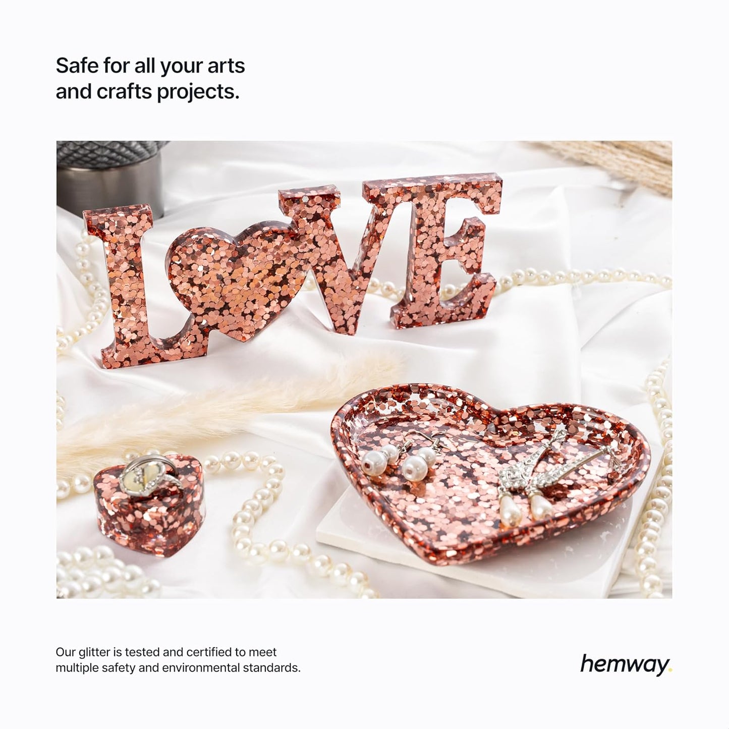Hemway Glitter for Resin 100g Rose Gold Metallic Crystals for Epoxy Craft Super Chunky Flakes Tumblers Wax Melt