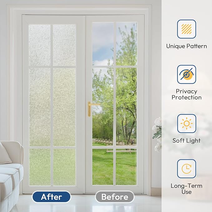 rabbitgoo Window Privacy Film Frosted Glass Film, Decorative Cling UV Sun Blocking Decals, Frosting Window Clings for Home Bathroom Door Coverings, 35.4 x 78.7 inches