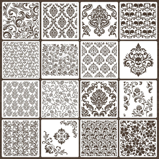 Damask Stencils for Crafts Reusable 6” Texture Stencils Floral Background Stencil Leaf Templates for Painting on Wood Furniture Card Canvas