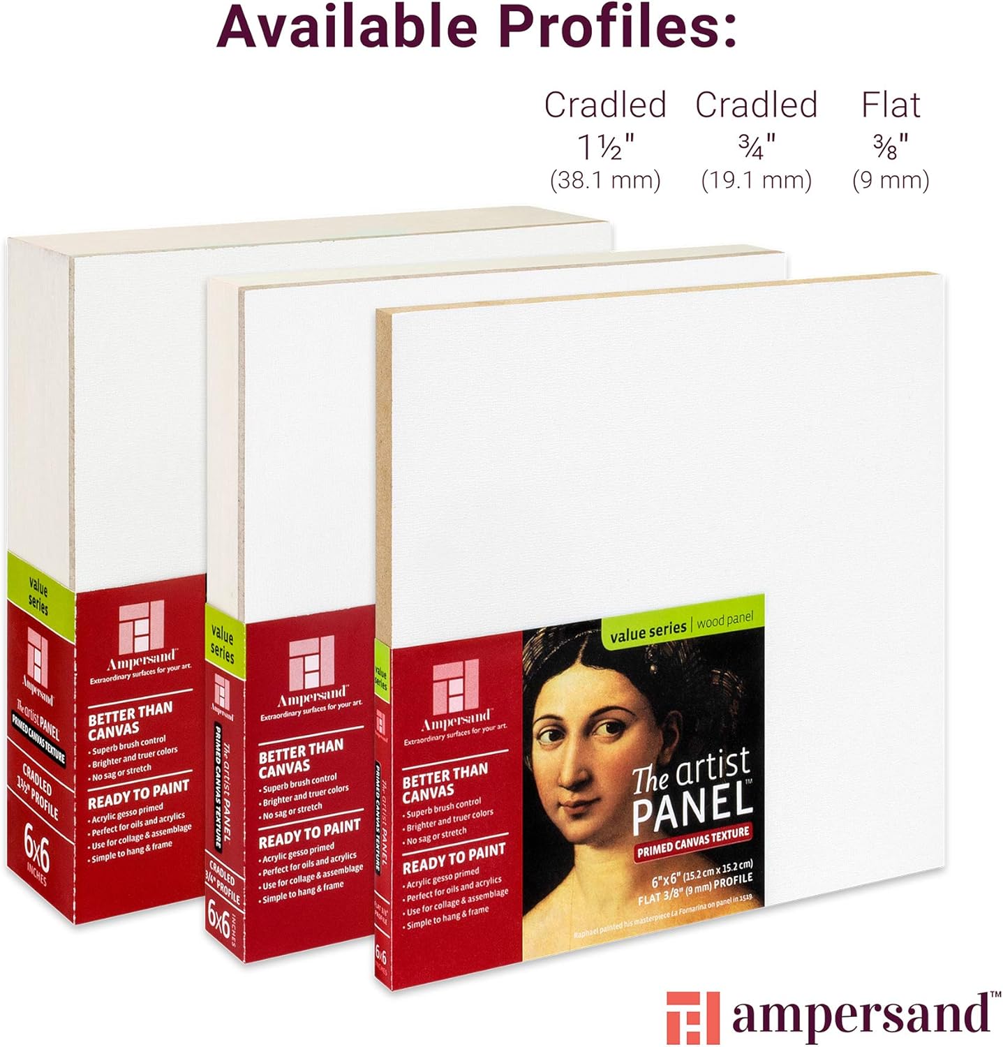 Ampersand Art Supply Wood Gesso Art Painting Panel: Canvas Texture, 3/4 Inch Cradle, 6" x 6"