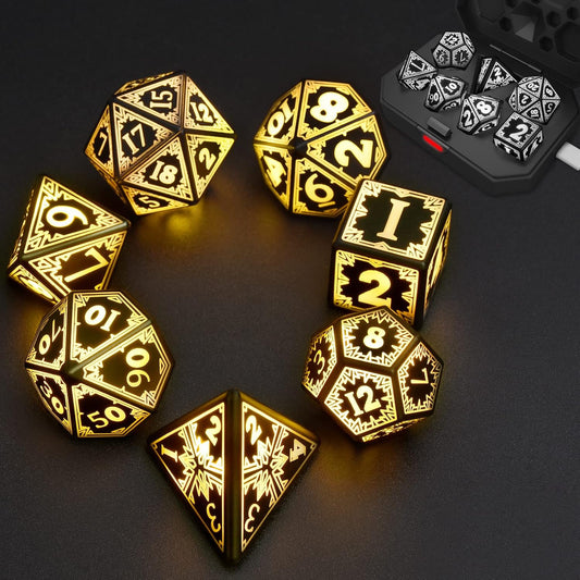 Rechargable DND Dice Set, Light Up Dice, 7PCS Glowing LED Dice Electronic Dices, D&D Polyhedral Dice Set for RPG Role Playing Table Game