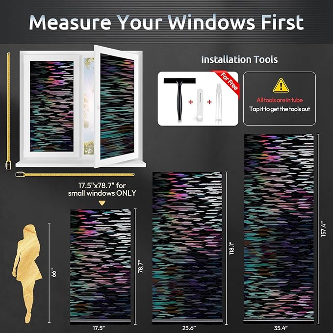 rabbitgoo Window Privacy Film, Total Blackout Window Film, Stained Glass Heat Control Glass Thermal Sticker, Room Darkening Door Cover, Anti-UV Privacy Cling with Installation Tools, 35.4" x 157.4"