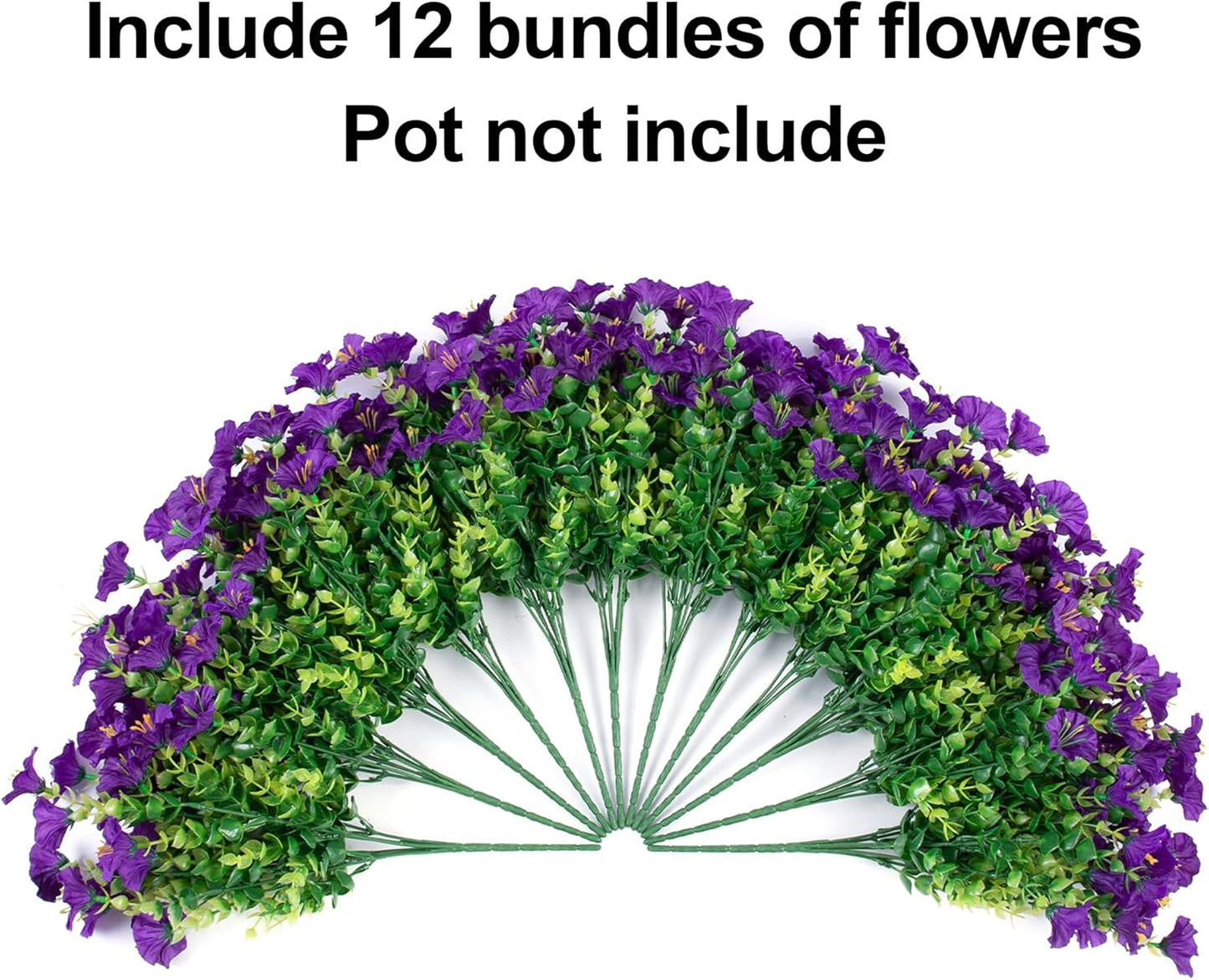 Artificial Flowers Fake Plants for Outdoors Decoration, 12 Bundles Purple Silk Morning Glory with Eucalyptus Realistic UV Resistant Faux Flowers Greenery for Outside Planter Yard Garden Home Indoor