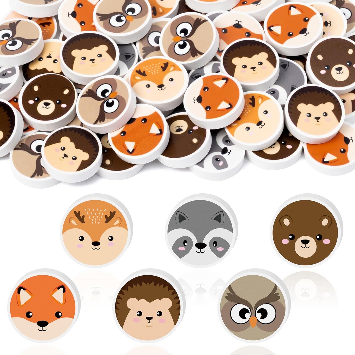 Woodland Animals Mini Eraser for Kids - 60Pcs Cute Animal Hedgehog Bear Assortment Novelty Pencil Erasers Bulk Cute Cartoon Stationery for Classroom Reward Fall Party Goodies Fillers Supplies