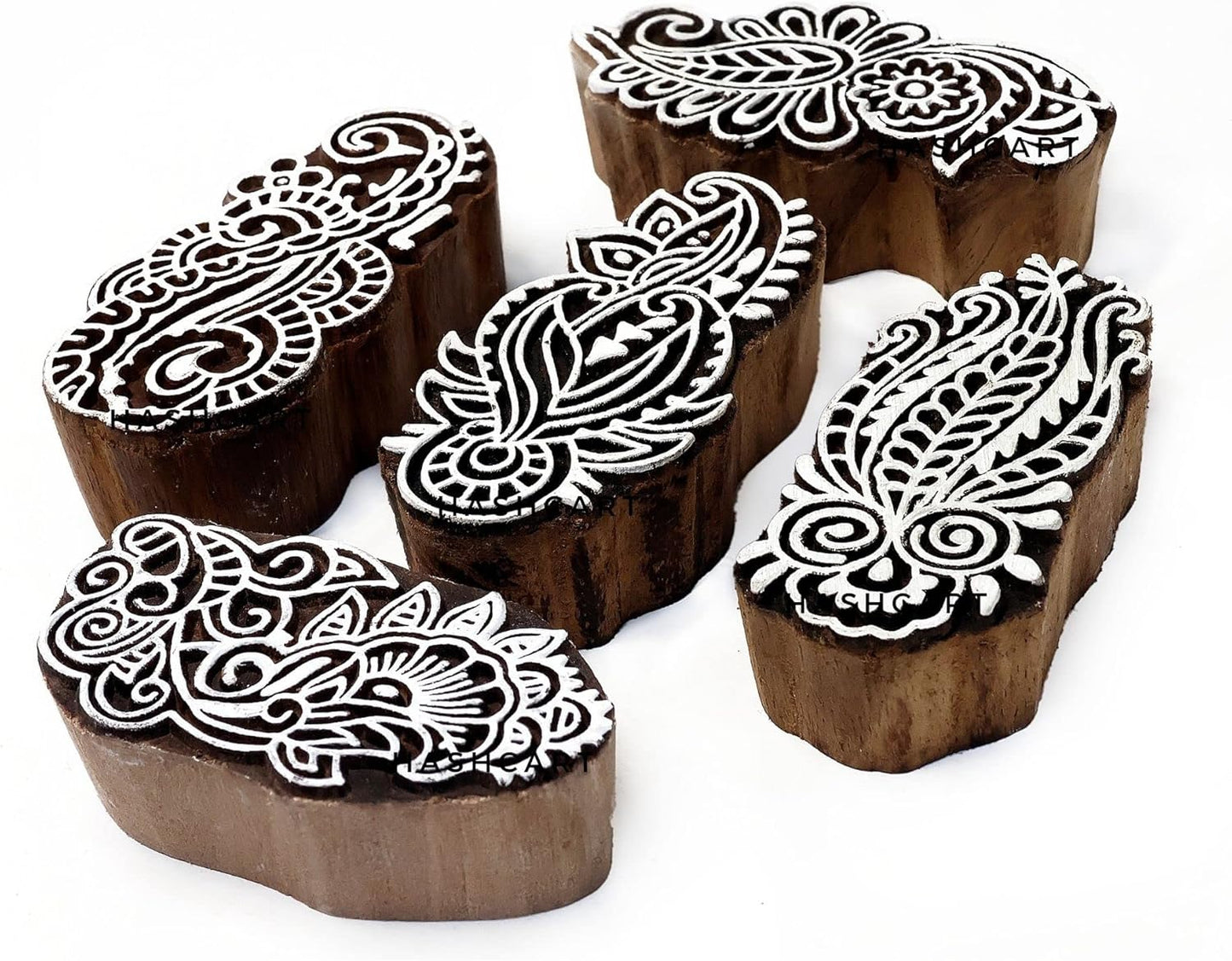 Wood Block Stamp - Handmade Wooden Printing Block, Set of 5 - Wooden Pottery Stamps for Blocks Printing - Wood Blocks for Crafting on Fabric, Clay & Henna Tattoo Hashcart®
