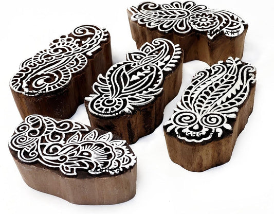 Wood Block Stamp - Handmade Wooden Printing Block, Set of 5 - Wooden Pottery Stamps for Blocks Printing - Wood Blocks for Crafting on Fabric, Clay & Henna Tattoo Hashcart®
