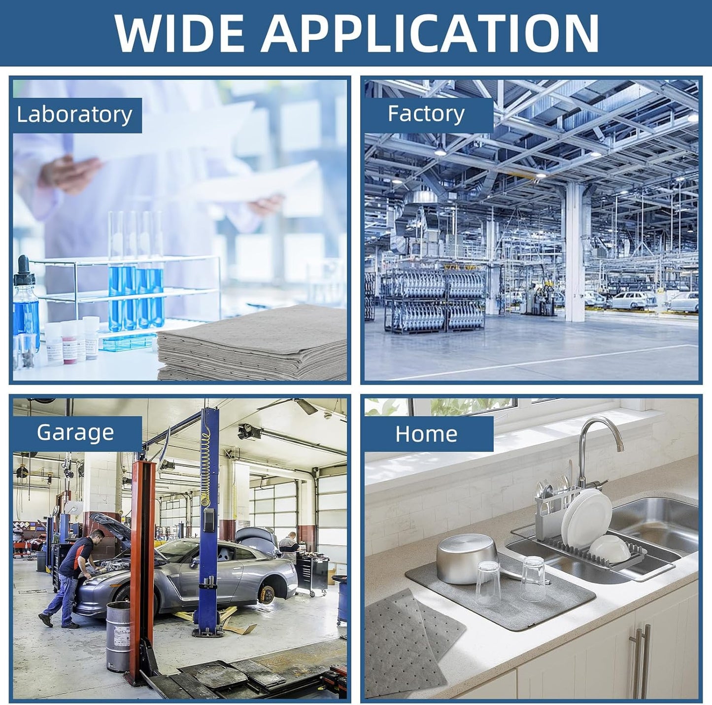 200 PCS Oil Absorbent Pads, 16.5" x 12.6" x 2mm Universal Spill Absorbent Pads Heavy Weight Absorbent Mat Pads for Absorbing Water, Oil, Grease, Coolant, and Other Fluids (Gray)