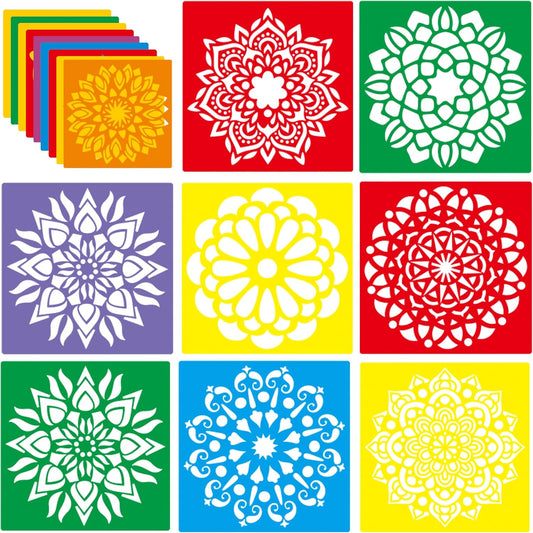 24 Pieces Stencils for Kids,Large Drawing Stencils Chalk Template,8 Inches Washable Shape Template Kit for Crafts,Painting Drawing for Kids Toddlers Preschool(Mandala, 8 inch)