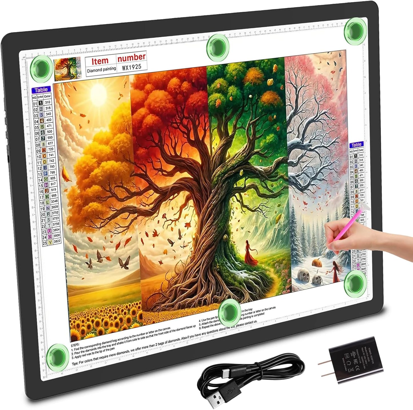 TOHETO A2 Light Pad 25.2''x18.4'', Large Magnetic LED Light Board for Diamond Painting, 3-Color Modes Light Box for Tracing, 6-Level & Stepless Dimmerable Diamond Art Light Table for Drawing,Sketching
