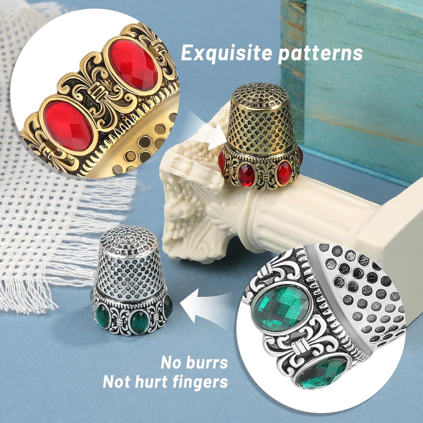 2 Pcs Vintage Sewing Thimble, Quilting Thimbles, Sewing Thimble Finger Protector, Vintage Fingertip Protector Thimbles, Metal Thimble, Sewing Quilting Craft Accessories Diy Sewing Tools (Sliver, Gold)