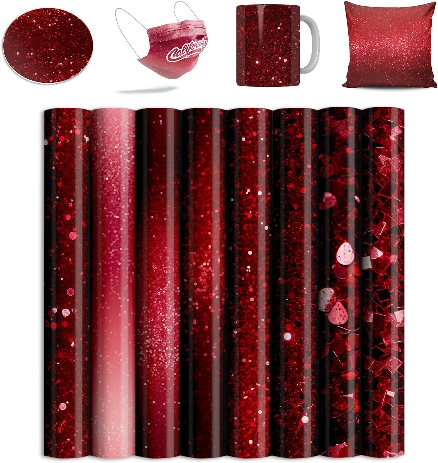 Red Sublimation Transfer Sheets for Heat Press Machine, 12x12inch Glitter Sublimation Paper for Tumblers Blanks Tshirts,8 Sheets