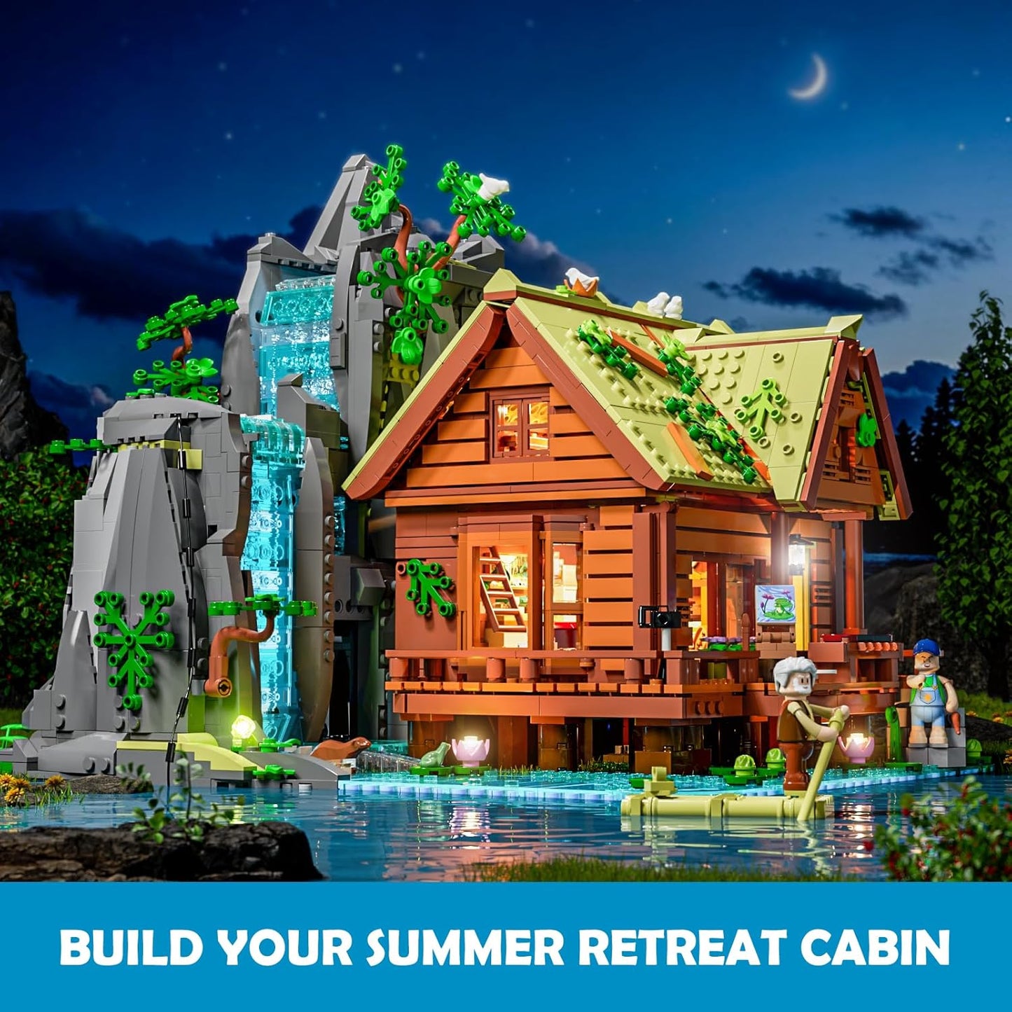 Waterfall-Cabin Lighting Building-Bricks Set - 2539 Pcs Retro Waterfall House Collection LED Light Set for Adults and Retro House Architecture Building Collectors