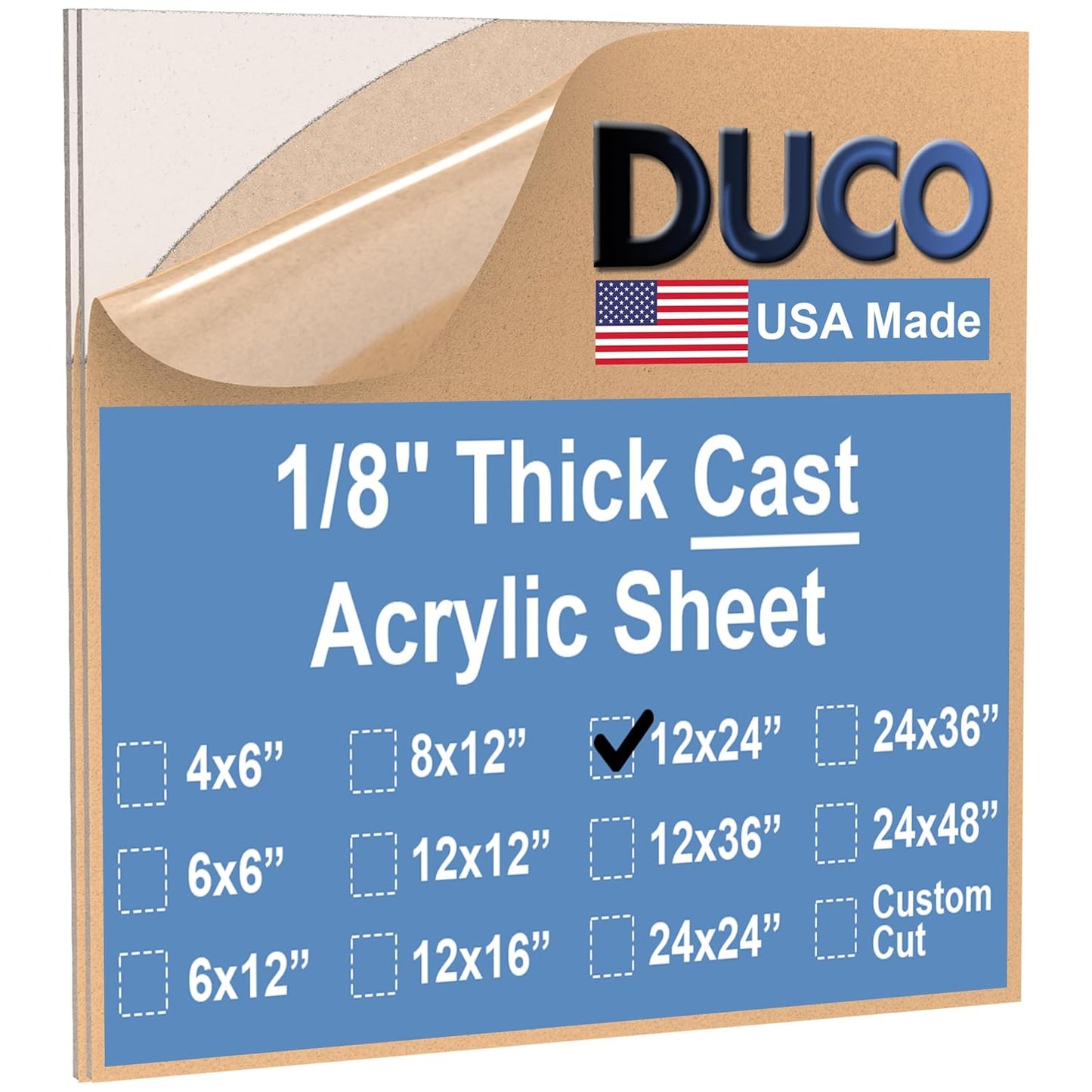 Duco USA-Made Clear Cast Acrylic Sheet 1/8 Inch Thick 12" x 24" - 2 Pack of Transparent Plexiglass Sheet - Lightweight Acrylic Board for Window Replacements, Displays, Signs, and More