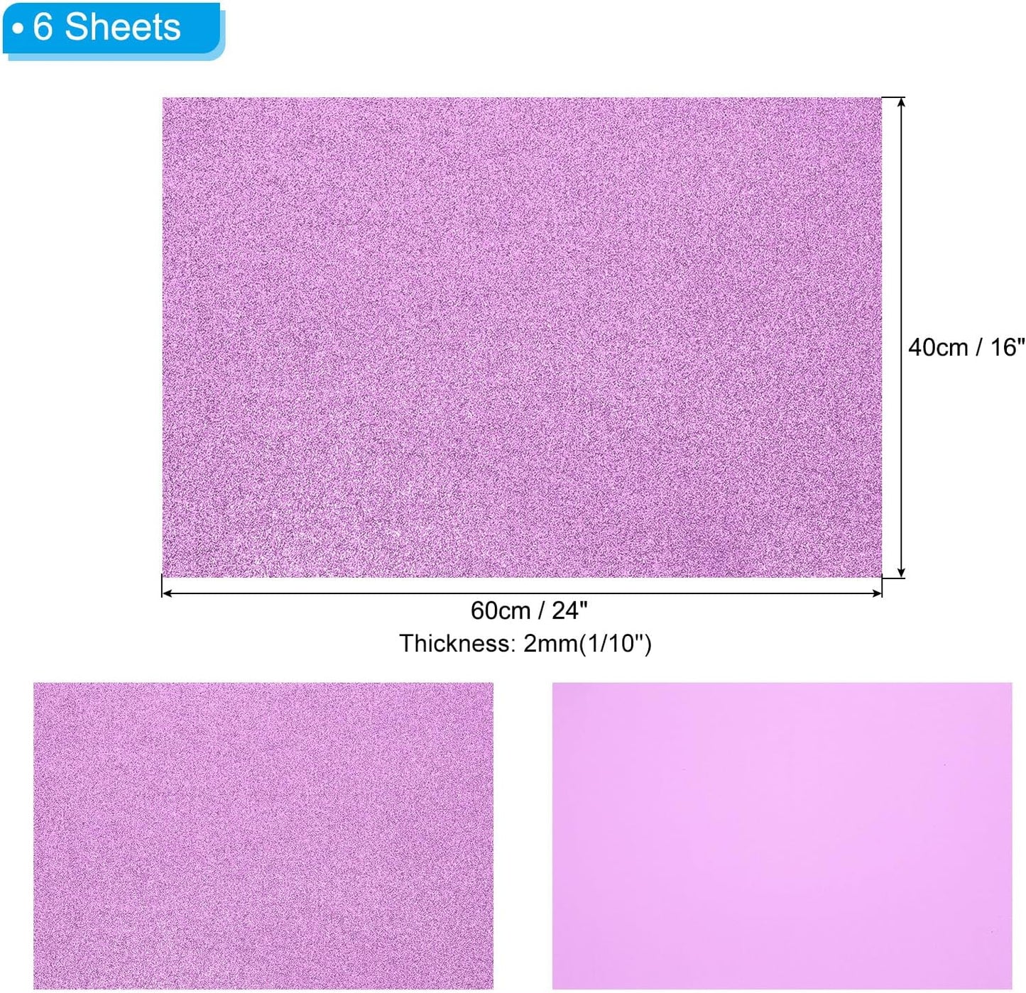 PATIKIL 2mm(1/10") Thick Non Adhesive Glitter Foam Sheet 16x24inch(40x60cm) Dark Purple, EVA Shiny Foam Board for Craft, 6 Pcs