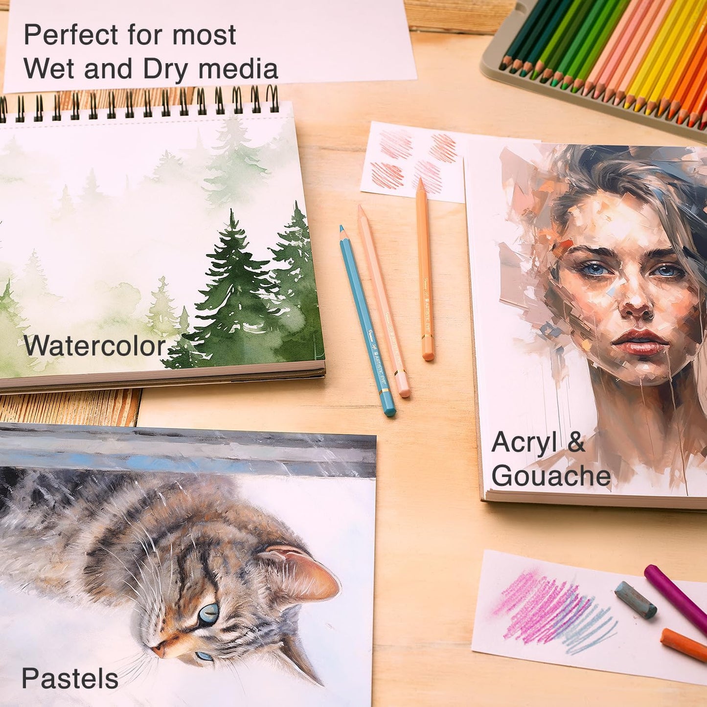 ARTISTIC EYE 5.5x8.5 Premium Watercolor Pads, Pack of 3 (90 Sheets), Spiral Bound, 140lb (300gsm), Acid-Free Paper, Perfect for Most Wet & Dry Media, Ideal for Beginners, Artists & Professionals
