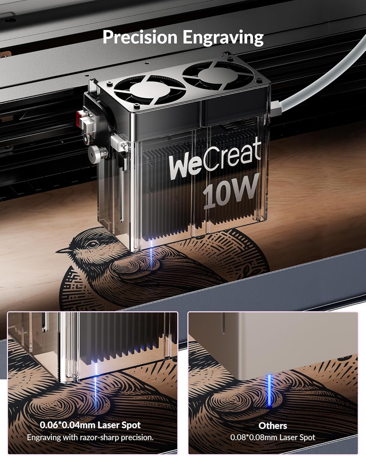 WECREAT Vista 10W Laser Engraver, 0.06 * 0.04mm Super Precision, 600mm/s Speed, with TopView Camera & Flip Laser, Compact Diode Laser Engraving Machine for Wood Cardboard Metal Jewelry Gifts Making