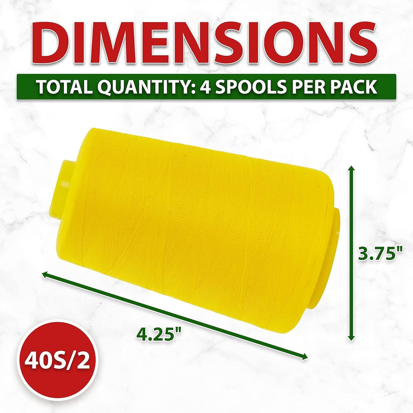 Mandala Crafts 4 Pack of Serger Threads Cones Spools - 40S/2 24000 Yards Polyester Yellow Threads for Sergers Machine and Overlock Quilting Sewing Machine