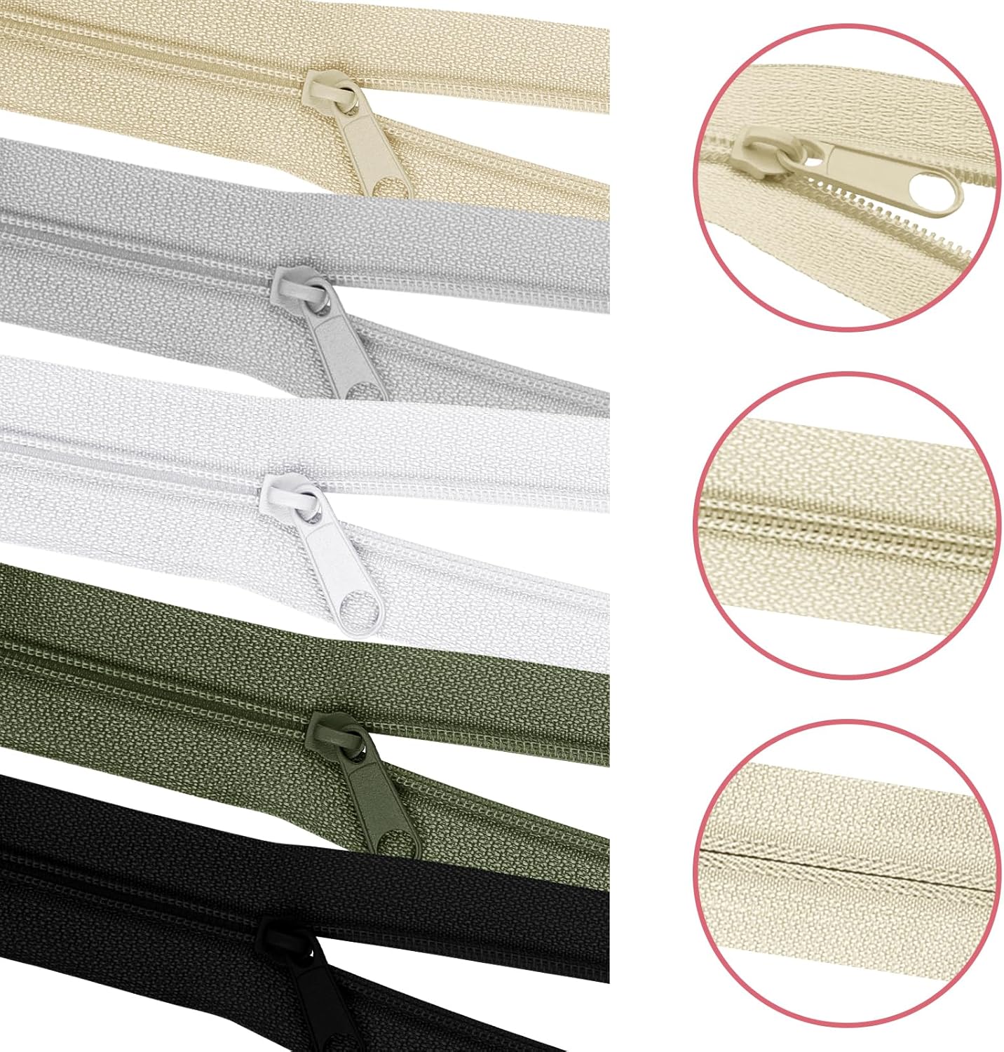 DOITEM 31 Yards 10 PCS Sewing Zippers #3 Nylon Coil Zippers Assorted Zipper for Sewing with 40 Zipper Sliders for DIY Tailor Sewing Crafts Supplies, 10 Colors