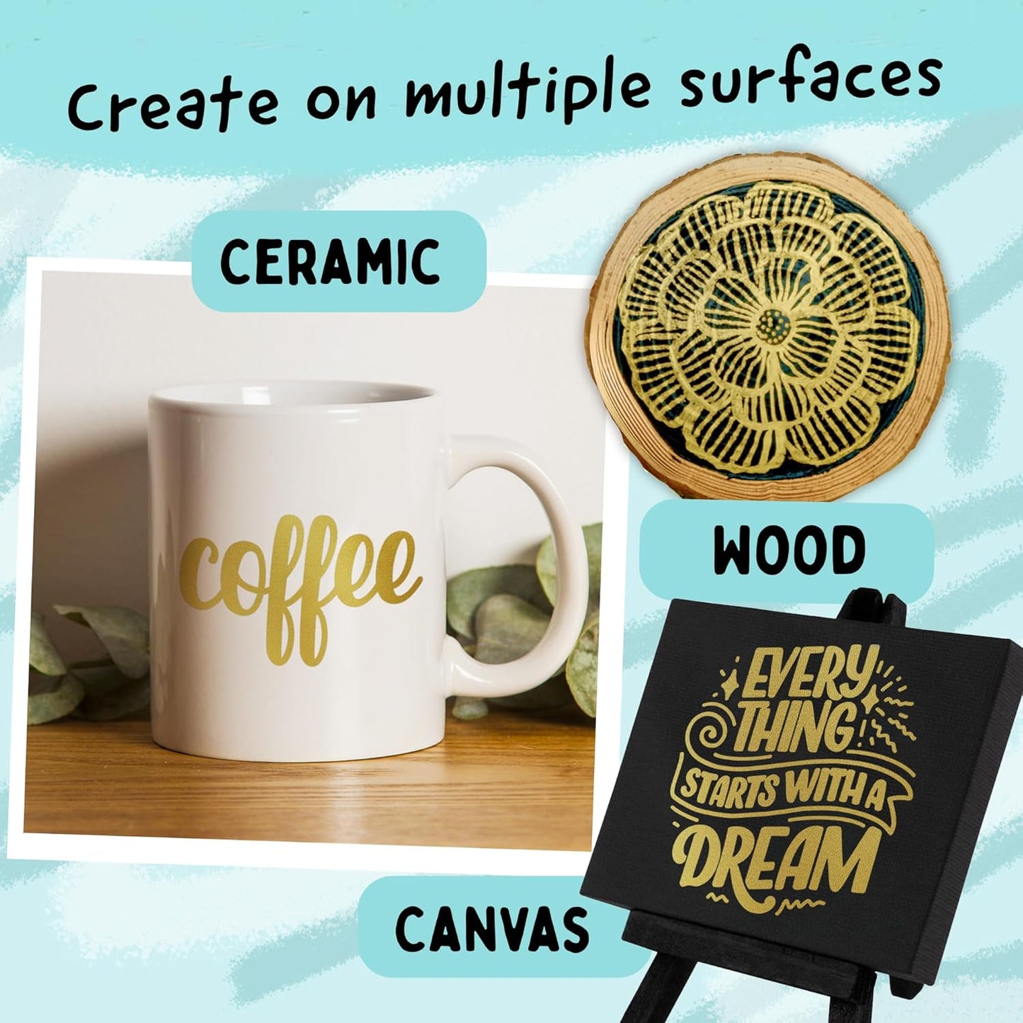 4 Dual Tip Gold Paint Pen Metallic - Fine Tip & Medium Acrylic Paint Markers - Gold Marker for Metal, Wood, Rock Painting, Canvas, Ceramic, Glass, Fabric, Leaf and Plastic - Water-based Ink