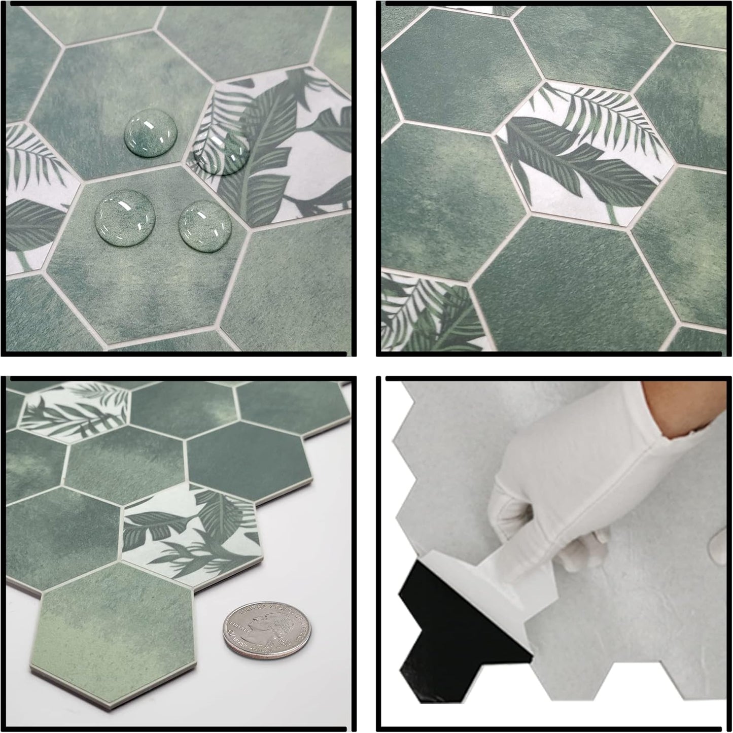 The Tiles Plaza 10-Sheet Peel and Stick Backsplash, Green Cement Hexagon Stone Composite Marble Looks Self Adhesive Wall Tile, Stick On Tiles for Kitchen Bathroom Shower, Cover 9 Sq Ft.