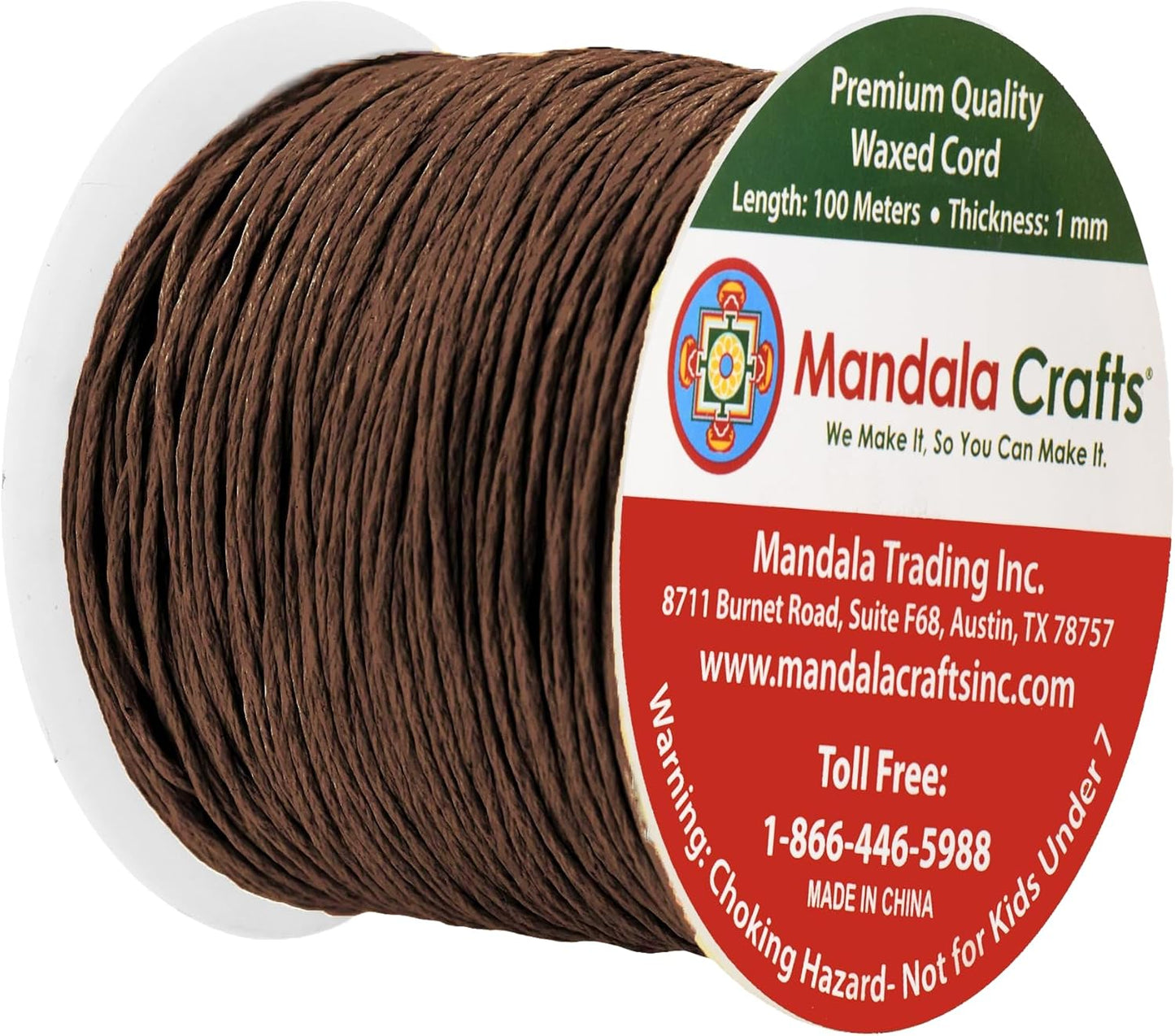 Mandala Crafts 1mm 109 Yards Dark Brown Cotton Waxed Cord for Jewelry Making Bracelet Cord Waxed String - Beading String Thread Jewelry Cords for Necklaces String