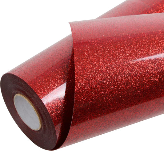 TORC Red Glitter HTV Heat Transfer Vinyl Roll 12 inch x 20 ft Iron on Vinyl for T Shirts Crafts Bulk