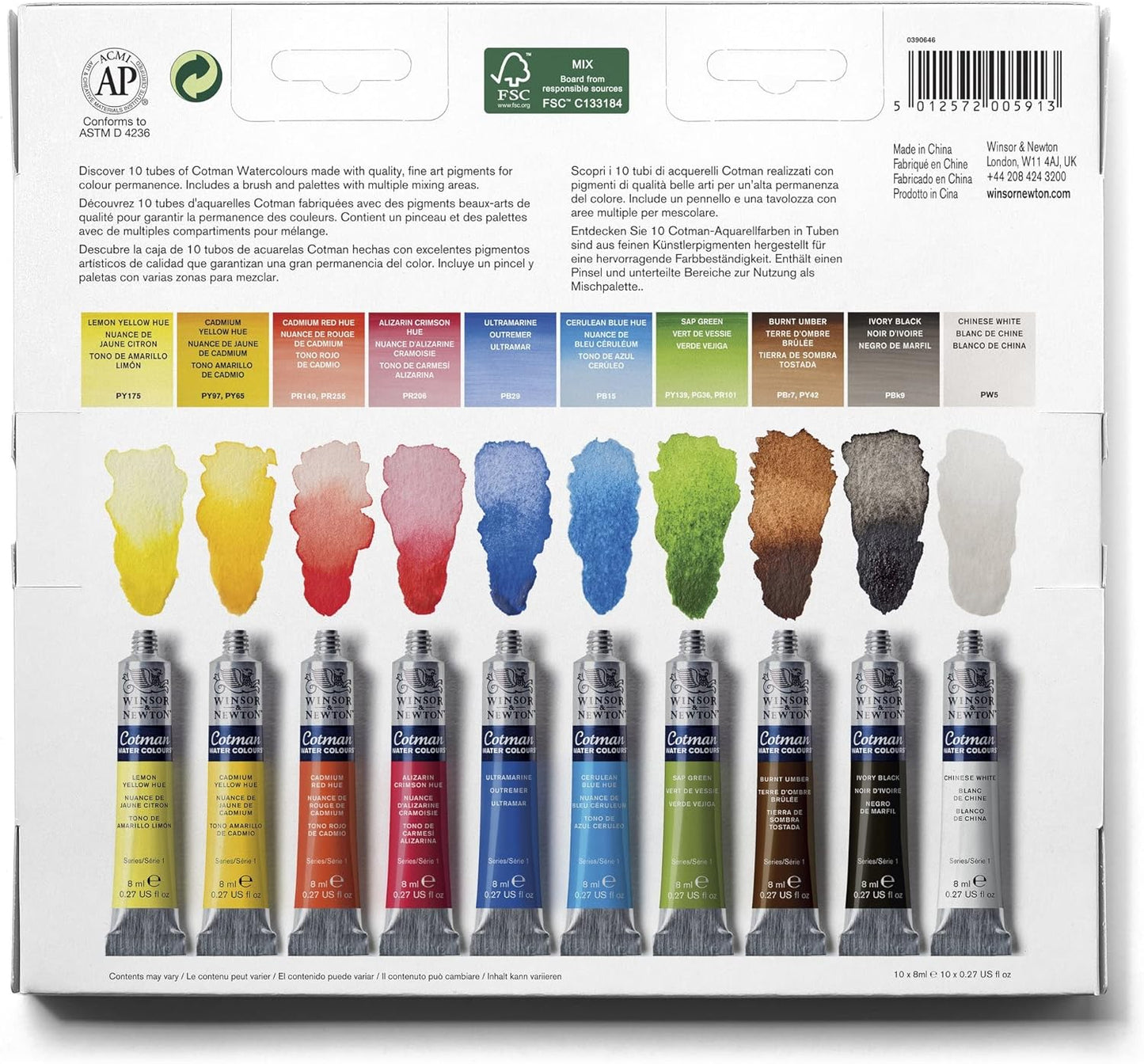Winsor & Newton Cotman Watercolor Paint Set, 12 Colors Palette Set, 8ml (0.27-oz) Tubes w/ Brush