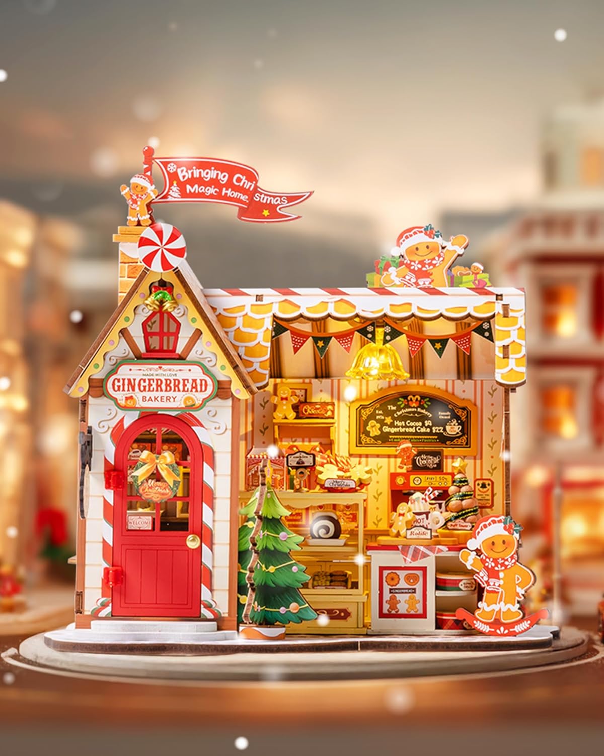 ROBOTIME DIY Miniature House Kit, Tiny House Book Nook for Family and Friends, Mini Wooden Dollhouse Kit for Halloween/Christmas/Birthday Gifts（Gingerbread House）