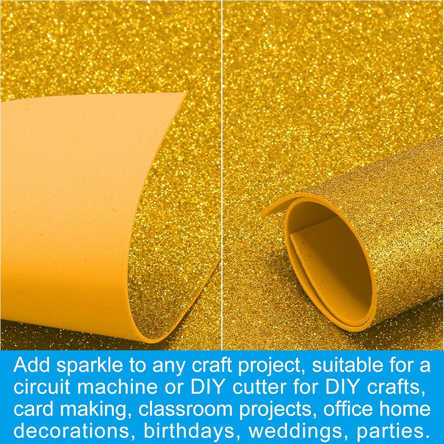 PATIKIL 2mm(1/10") Thick Non Adhesive Glitter Foam Sheet 16x24inch(40x60cm) Yellow, EVA Shiny Foam Board for Craft, 6 Pcs