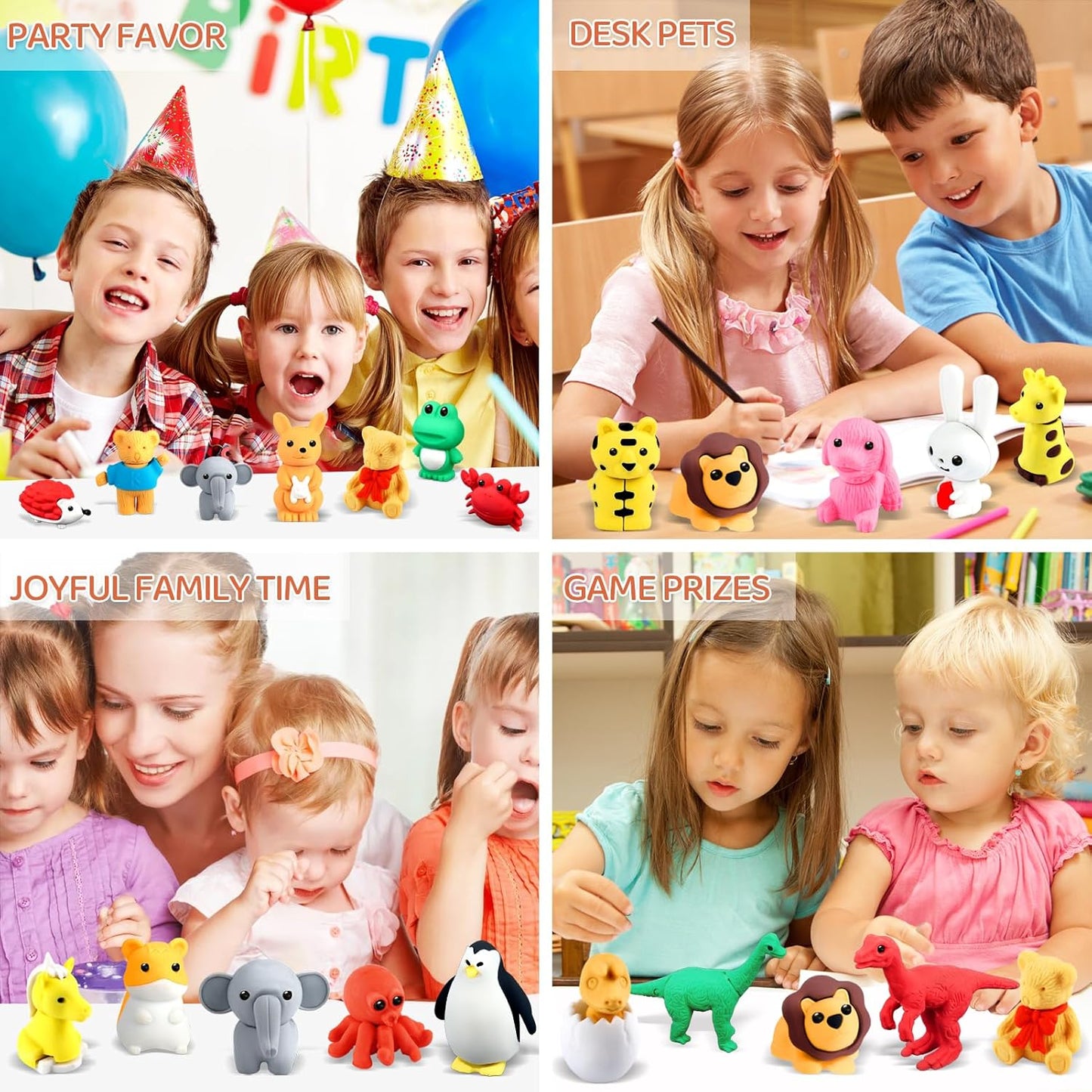 60Pcs Animal Erasers Kids Desk Pets Pencil Erasers 3D Puzzle Bulk Mini Animal Eraser Toys Fun Cute Eraser for Classroom Rewards, Game Prizes, Treasure Box, Easter Egg Fillers